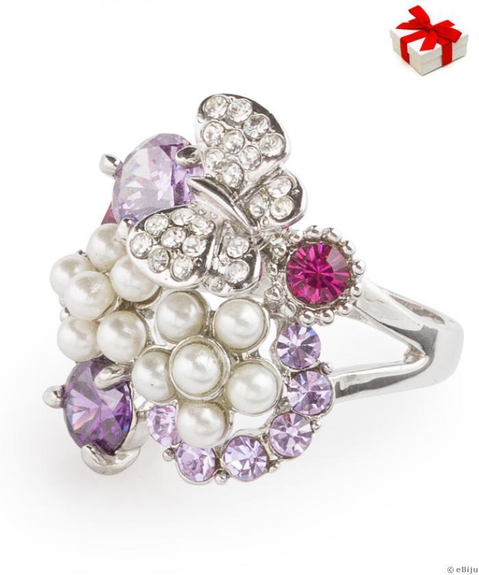 Virág és pillangó alakú gyűrű, Swarovski Elements kristályokkal