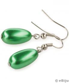 Zöld, ovális gyöngy fülbevaló