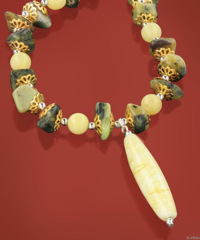 Zöld szerpentin és citrom jáde kövekből készült Szafari nyaklánc
